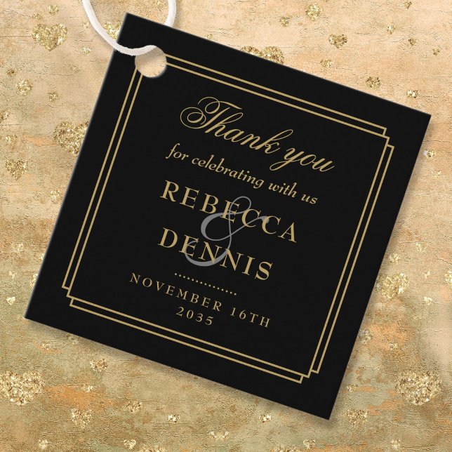 Black and Gold Art Deco Hochzeit Vielen Dank Geschenkanhänger (Black And Gold Art Deco Wedding Thank You Favor Tags)