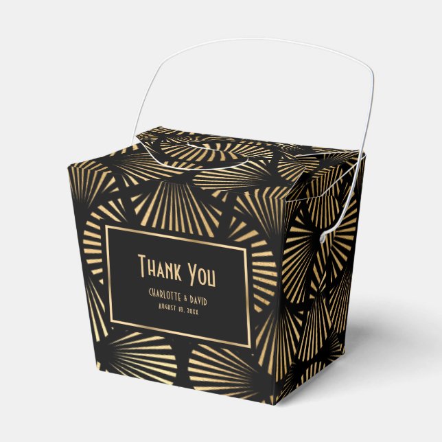 Black and Gold Art Deco Hochzeit Vielen Dank Geschenkschachtel (Vorderseite)