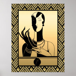 Black and Gold Art Deco Lady Poster