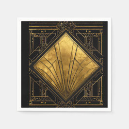 Black and Gold Art Deco Paper Napkins Serviette
