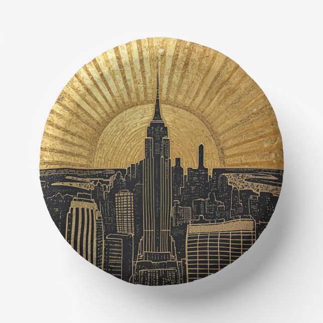 Black and Gold Art Deco Paper Plates Pappteller (Vorderseite)