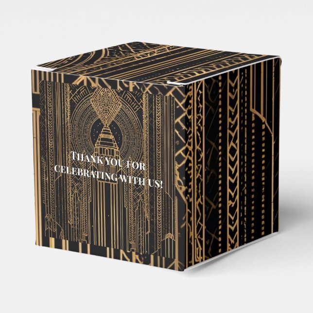Black and Gold Art Deco Party Favor Box Geschenkschachtel (Vorderseite)