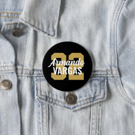 Black and Gold Athlete Jersey Number Button