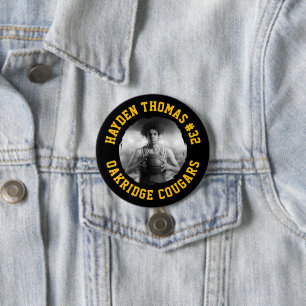 Black and Gold Athlete Name Jersey Number Foto Button