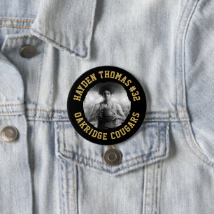 Black and Gold Athlete Name Jersey Number Foto Button