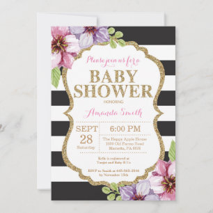Black and Gold Baby Shower Einladung Glitzer