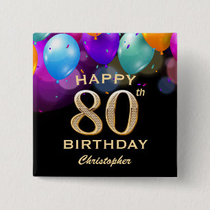 Black and Gold Ballons der 80. Geburtstagsparty Button