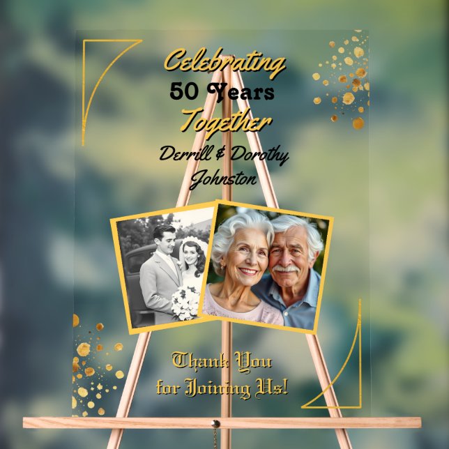 Black and Gold Balloons 50 Jahre Acrylschild (Neutral)
