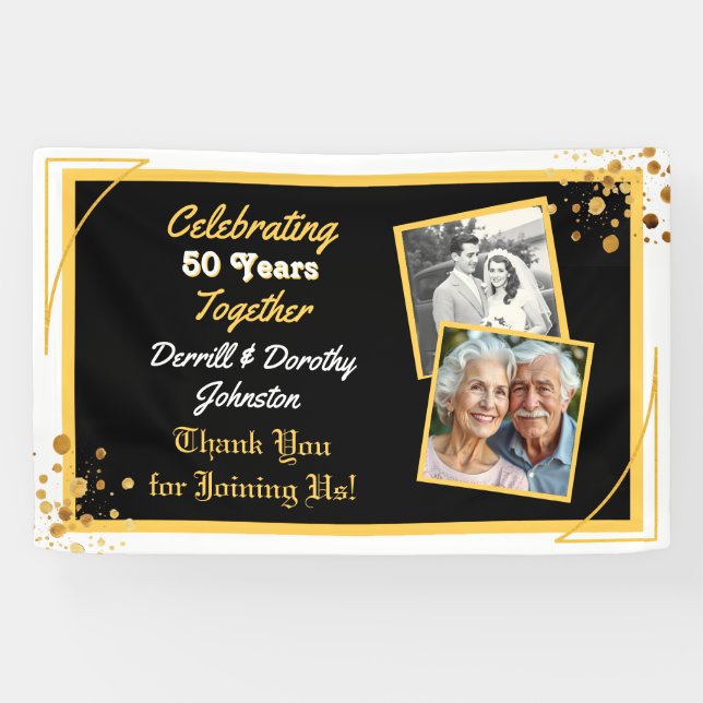 Black and Gold Balloons 50 Jahre Banner (Horizontal)