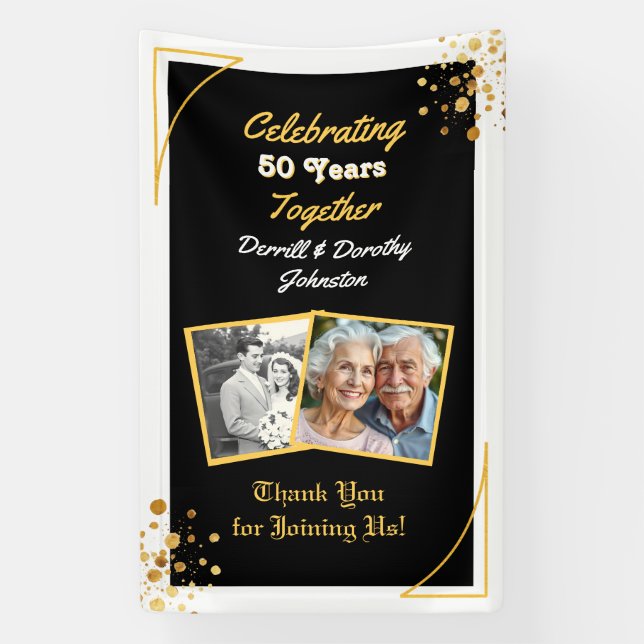 Black and Gold Balloons 50 Jahre Banner (Vertikal)