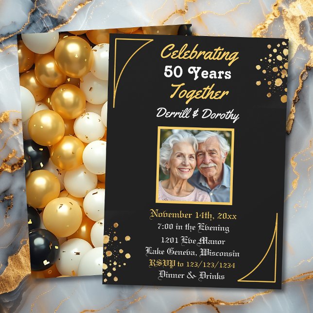 Black and Gold Balloons 50 Jahre Einladung (Von Creator hochgeladen)
