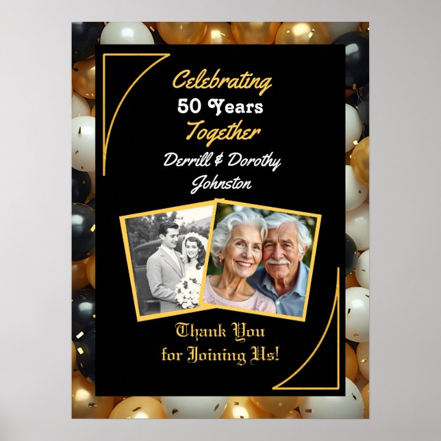 Black and Gold Balloons 50 Jahre Poster (Vorne)