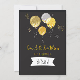 Black and Gold Balloons 50-jähriges Party Einladung