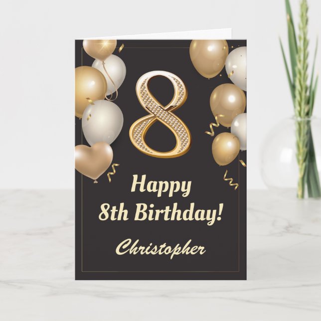 Black and Gold Balloons Confetti Karte (Vorderseite)