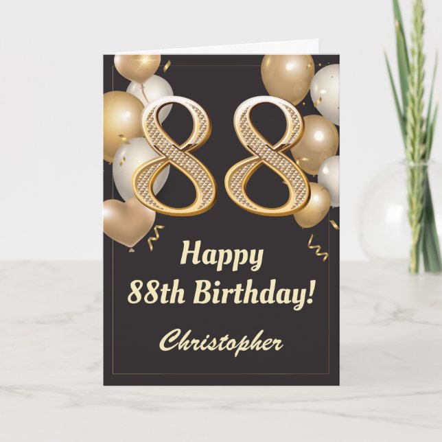 Black and Gold Balloons Confetti zum 88. Geburtsta Karte (Vorderseite)