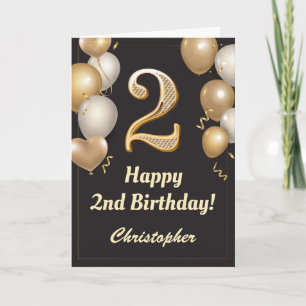 Black and Gold Balloons Confetti zum zweiten Gebur Karte
