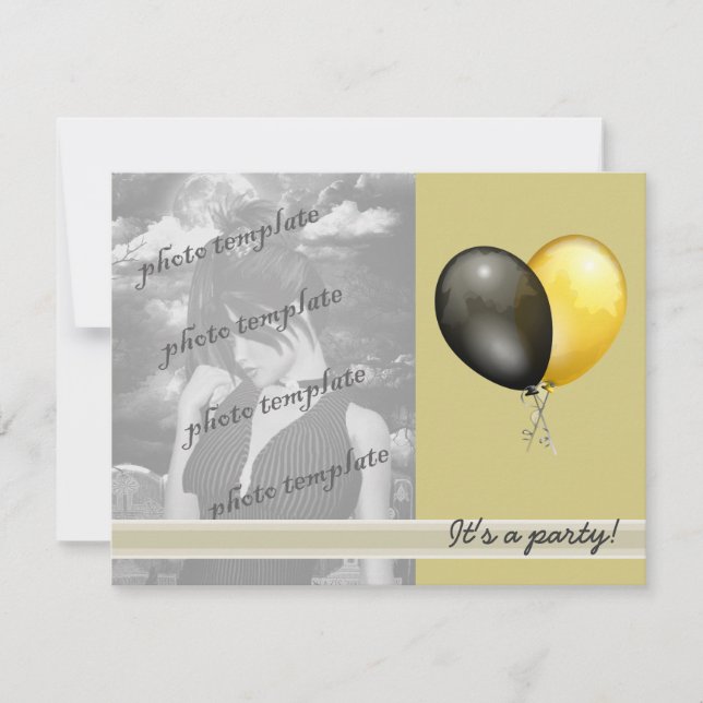 Black and Gold Balloons Party Einladungen (Vorderseite)