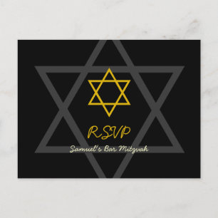 Black and Gold Bar Mitzvah UAWG Einladungspostkarte