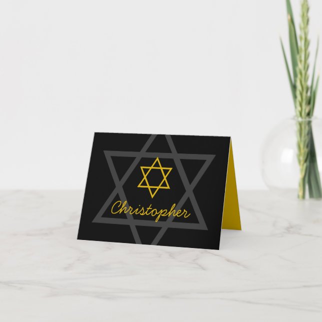 Black and Gold Bar Mitzvah Vielen Dank Dankeskarte (Vorderseite)