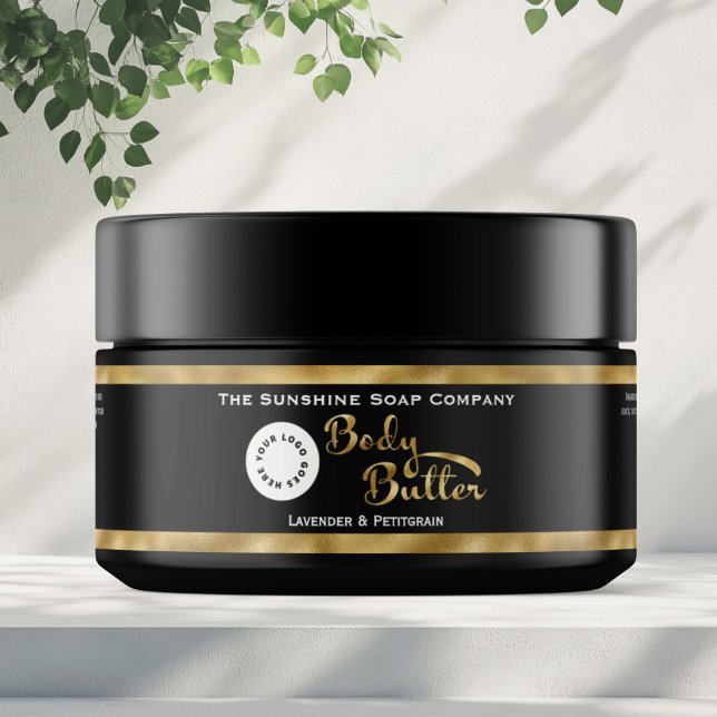 Black and Gold Body Butter Jar Label mit Logo (Von Creator hochgeladen)