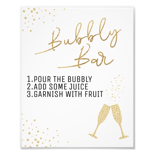 Black and Gold Bridal Brunch Bubbly Bar Sign Fotodruck (Vorne)