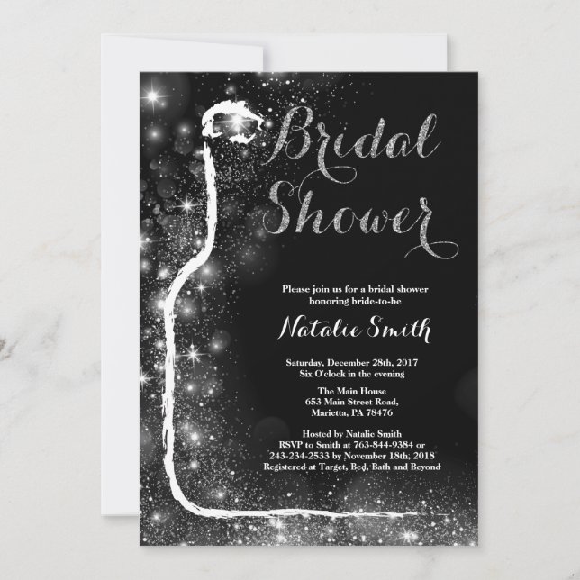 Black and Gold Bridal Dusche Einladung Wein (Vorderseite)