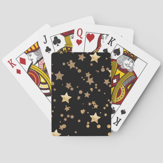 Black and Gold Celestial Stars und Polka Dots Spielkarten (Rückseite)