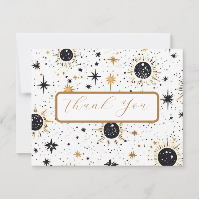 Black and Gold Celestial Wedding Dankeschön Karte (Vorderseite)