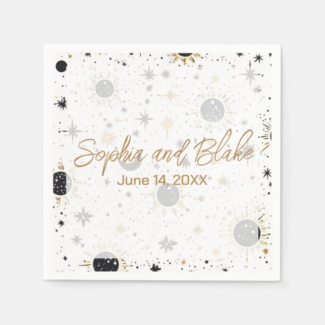 Black and Gold Celestial Wedding Serviette (Vorderseite)