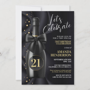Black and Gold Champagne Geburtstag Einladung