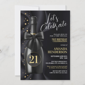 Black and Gold Champagne Geburtstag Einladung
