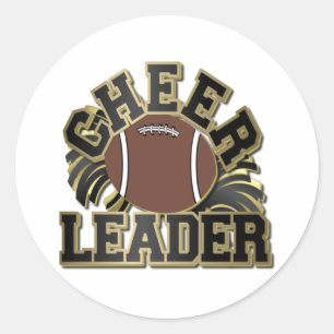 Black and Gold Cheader mit Fußball und Poms Runder Aufkleber