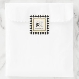 Black and Gold Checkerboard Border Wedding Quadratischer Aufkleber