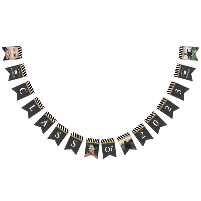 Black and Gold Class of 2023 Boys Foto Abschluss Wimpelkette (Alle)