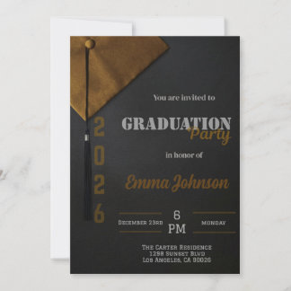 Black and Gold Class of 2026 Graduation invitation Einladung