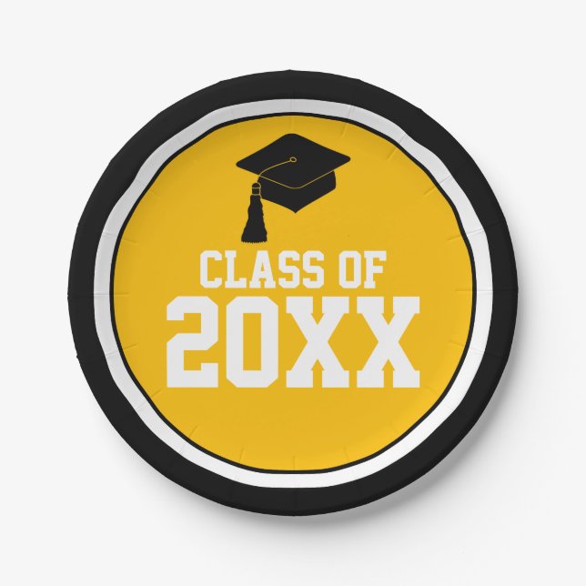 Black and Gold Class Year Graduation Party Pappteller (Vorderseite)
