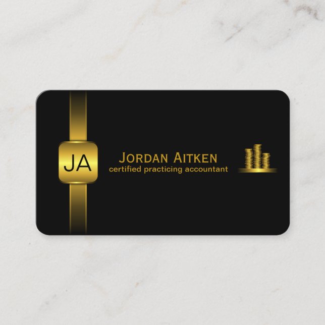 Black and Gold Coins Horizontal CPA Accountant Visitenkarte (Vorderseite)