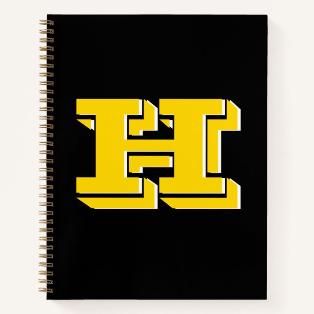 Black and Gold Collegiate Color Style Monogram Notizbuch (Vorderseite)