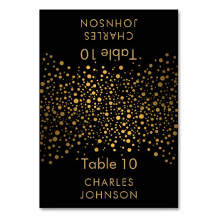 Black and Gold Confetti Dots - Platzkarten Tischnummer