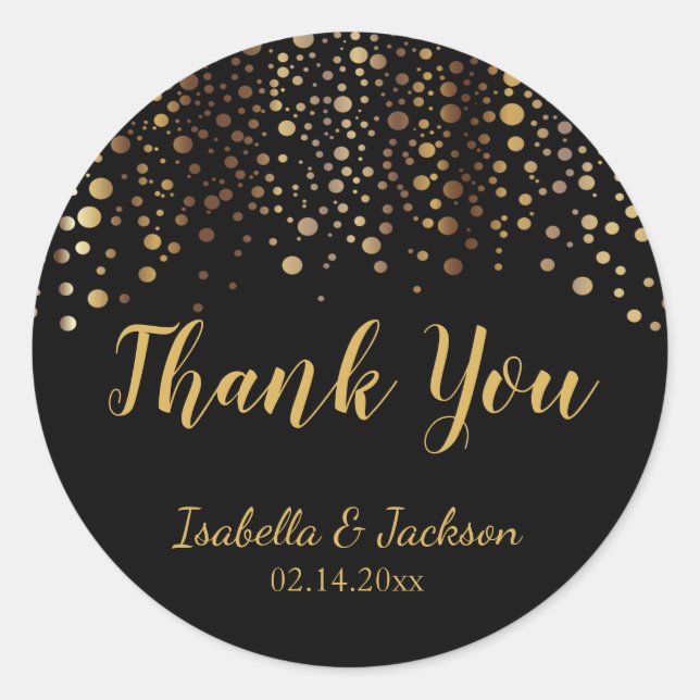 Black and Gold Confetti Dots Runder Aufkleber (Vorderseite)