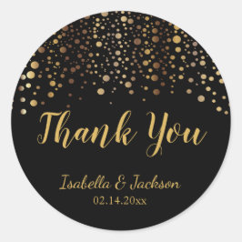 Black and Gold Confetti Dots Runder Aufkleber