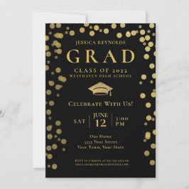 Black and Gold Confetti Foto Graduation Party Einladung