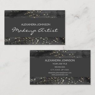 Black and Gold Confetti Stars Makeup Artist Visitenkarte