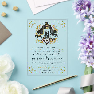 Black and Gold Country Wedding Acryleinladungen