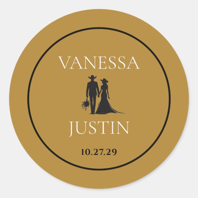 Black and Gold Country Wedding Runder Aufkleber (Vorderseite)
