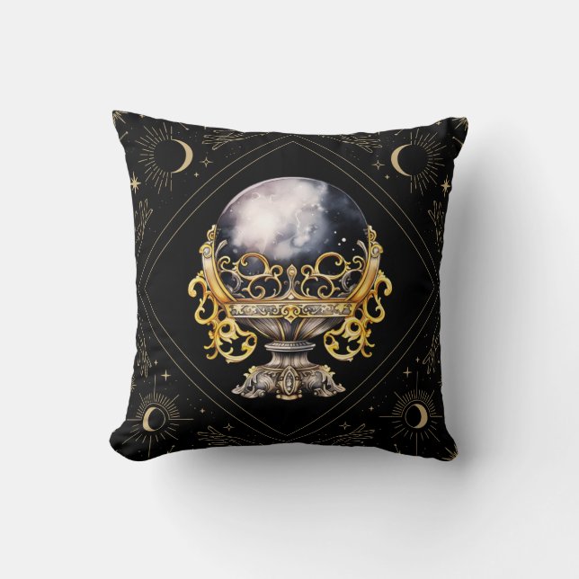 Black and Gold Crystal Ball Mystical Halloween Kissen (Vorderseite)