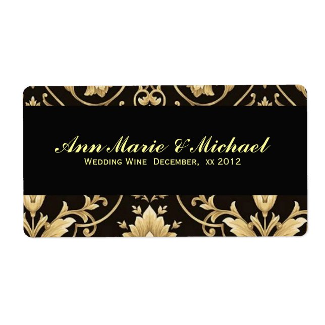 Black and Gold, Custom Wedding Wine Label (Vorne)