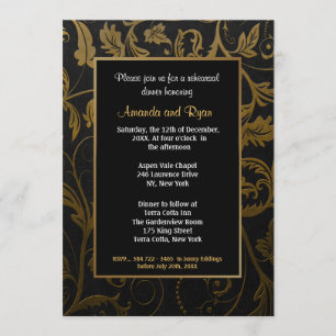 Black and Gold Damask Probe Dinner Einladung