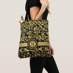 Black and Gold Damask Tasche