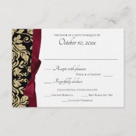 Black and Gold Damask und Burgund Bow Response RSVP Karte